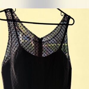 Unique Vintage Black Dress with Sheer Polka Dot Overlay